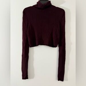 Topshop Dark Burgundy Turtleneck Crop Top